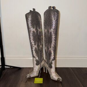 Gianni Bini Rhinestone Cowboy Over-the-Knee Boots - Silver & Gunmetal